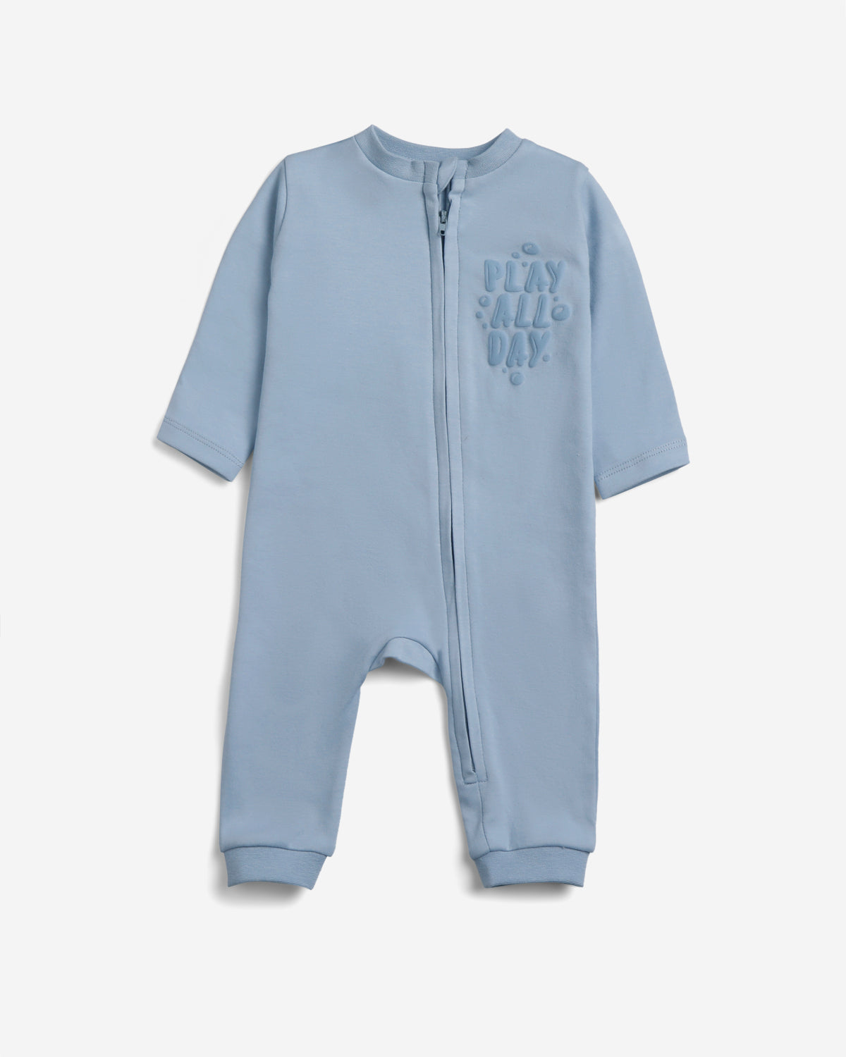 Baby Blue Cotton Long-Sleeve Jumpsuit