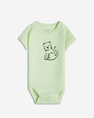 Set of 3 soft cotton baby bodysuits with playful animal prints