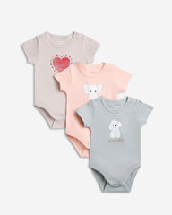 Set of 3 baby girl short-sleeve bodysuits perfect for everyday wear.