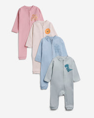Beige Cotton Long-Sleeve Jumpsuit with Cute Lion