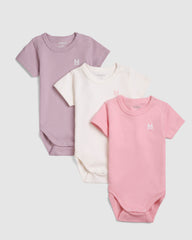 pack of 3, Soft cotton baby girl bodysuits,  short sleeves and pastel tones
