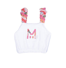 Baby girl white sleeveless crop top with colorful strap by Pompelo