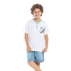 Stylish white tshirt with checked pocket for boys by Pompelo