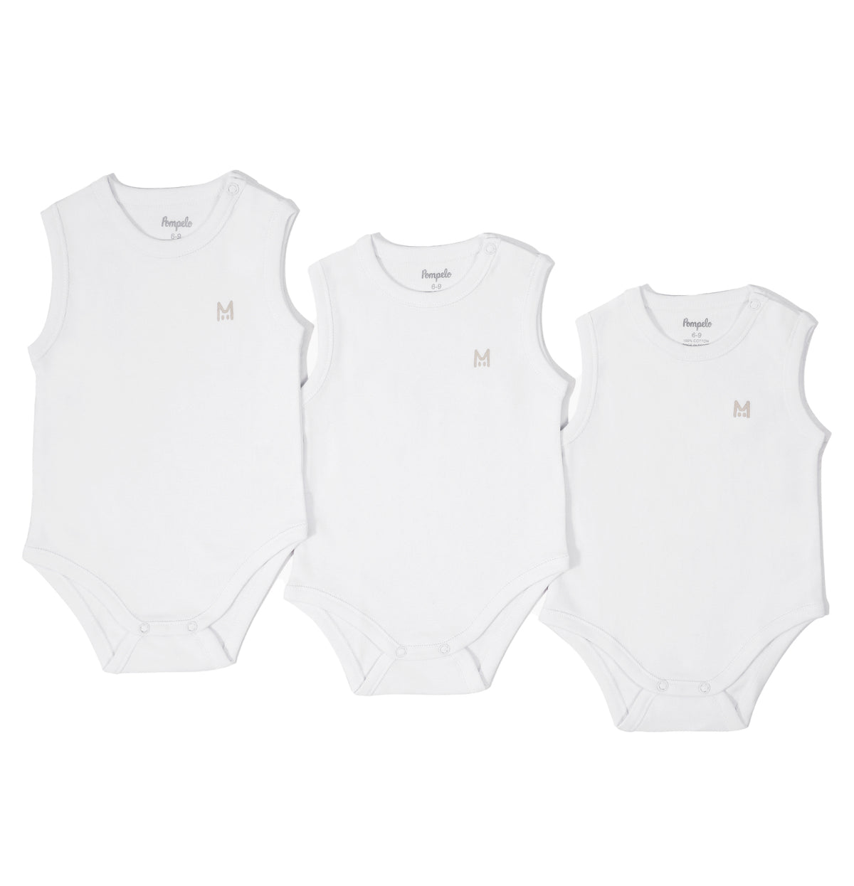 New born soft cotton white plain sleeveless set of 3 overalls by Pompelo
