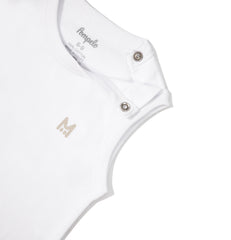 New born soft cotton white plain sleeveless set of 3 overalls by Pompelo