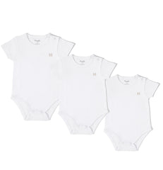 New born soft cotton white plain half sleeve set of 3 overalls by Pompelo