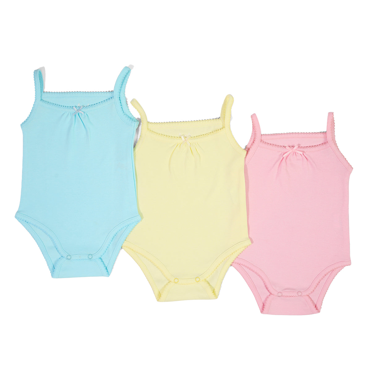 Plain colorful sleeveless baby girl set of 3 overalls by pompelo