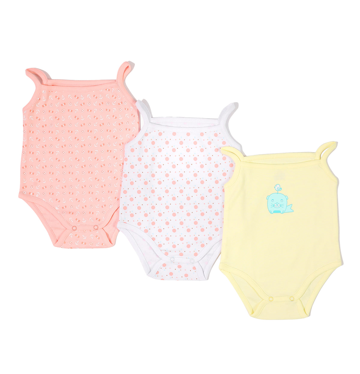 Floral printed sleeveless baby girl set of 3 overalls by Pompelo