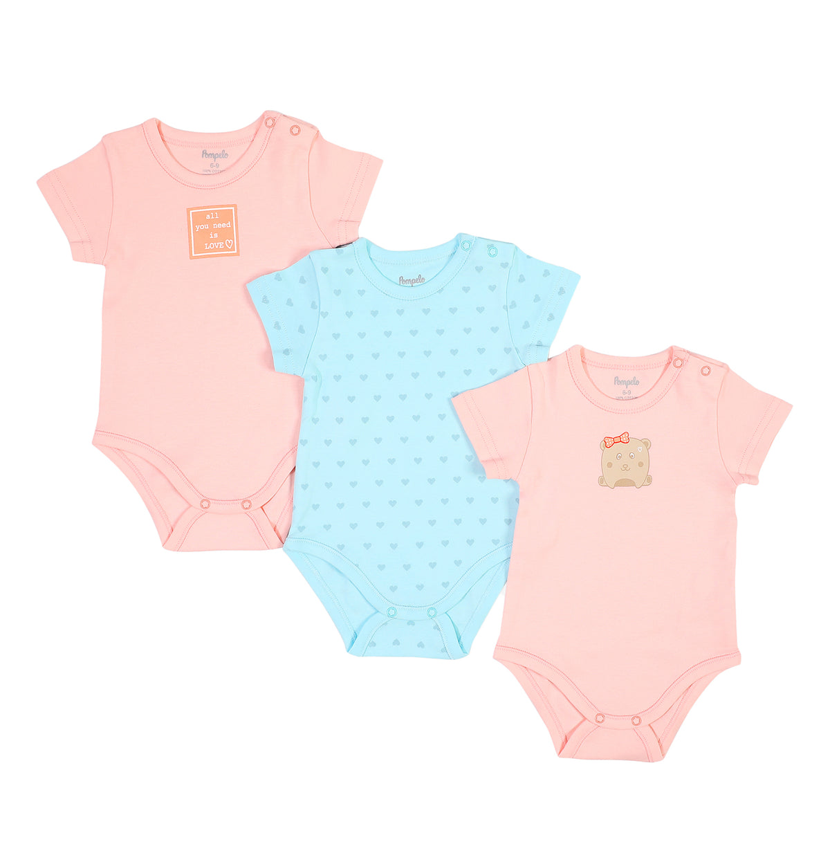 Fun printed half sleeve baby girl set of 3 overalls by Pompelo