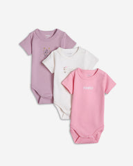 3 soft cotton baby girl bodysuits in calm pastel colors – comfy, breathable