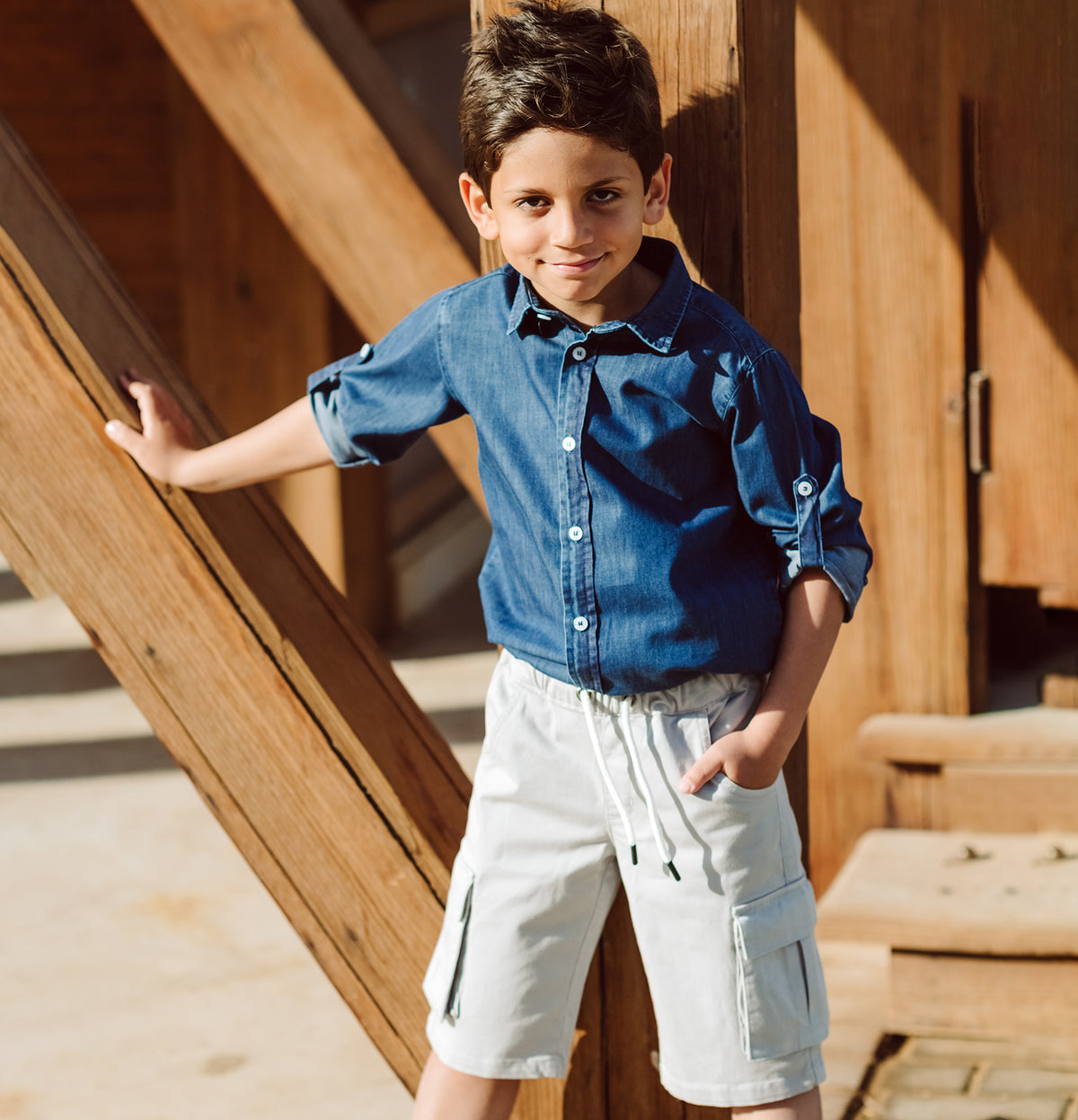 Stylish denim chemise for boys by Pompelo
