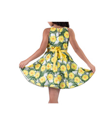 Sunflower patterned sleeveless dress with yellow ribbon by Pompelo