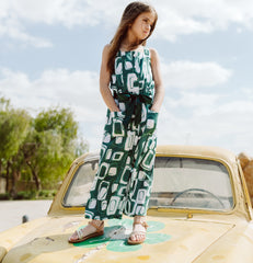 Girl geometric shapes green romper by Pompelo