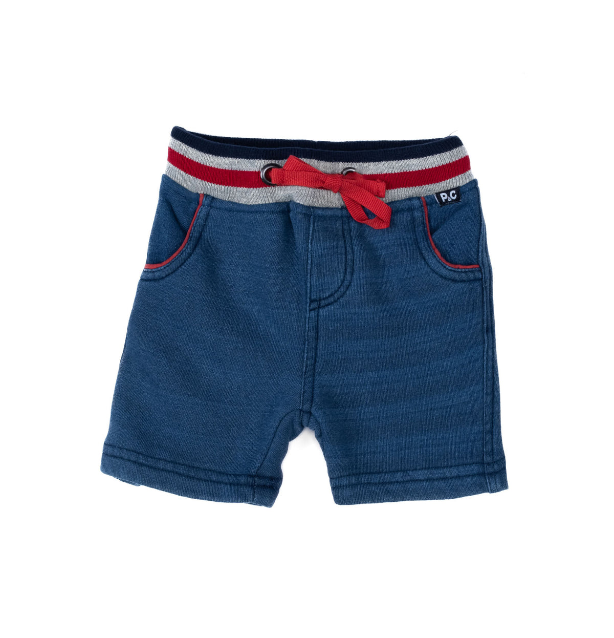 Denim jeans shorts with red ribbon by Pompelo
