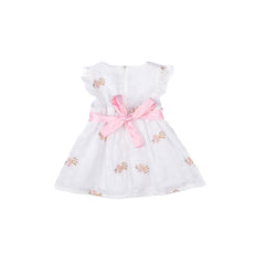 Floral sleeveless white dress with colored ribbon by Pompelo