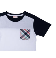 Elegant tshirt with black sleeves and checked pocket for boys by Pompelo
