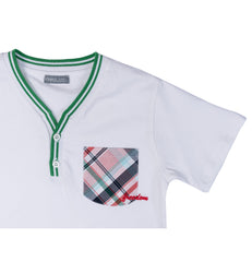 Stylish white tshirt with checked pocket for boys by Pompelo