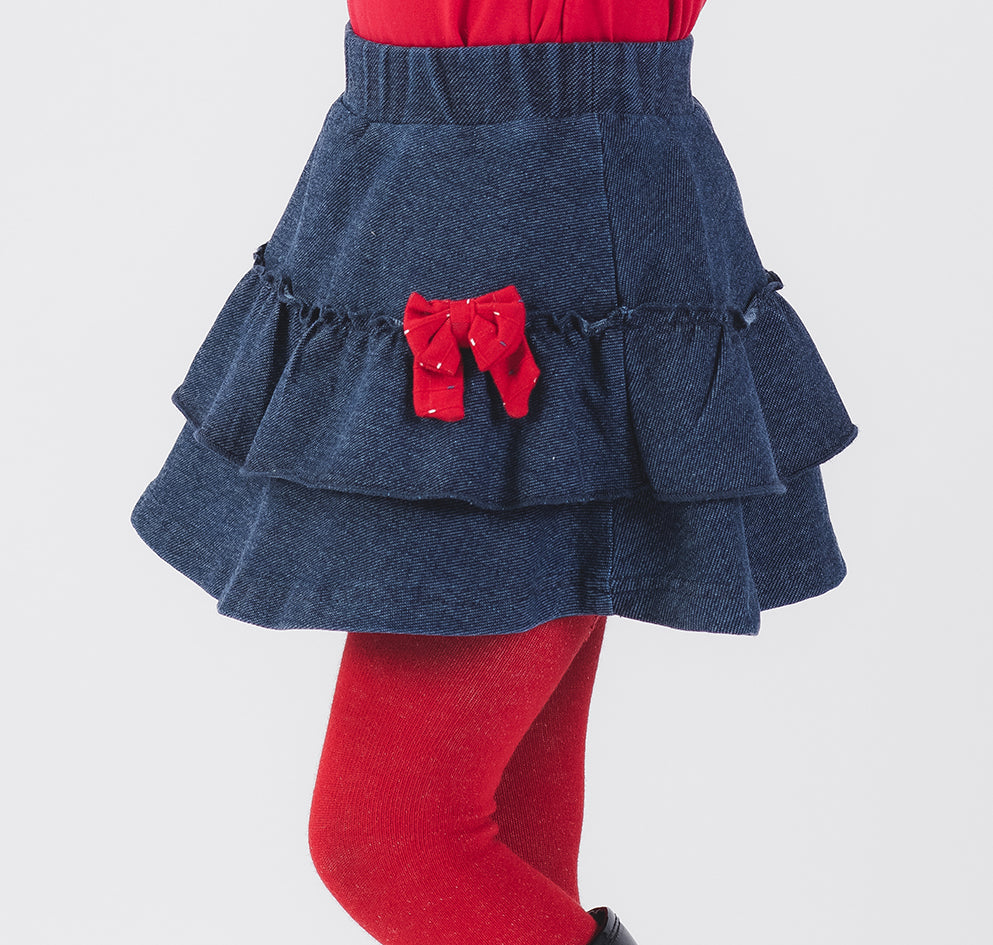 Fashionable denim baby girl skirt with ribbon by Pompelo